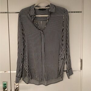 Zara Black and White Vertical Stripe Button-Down Shirt